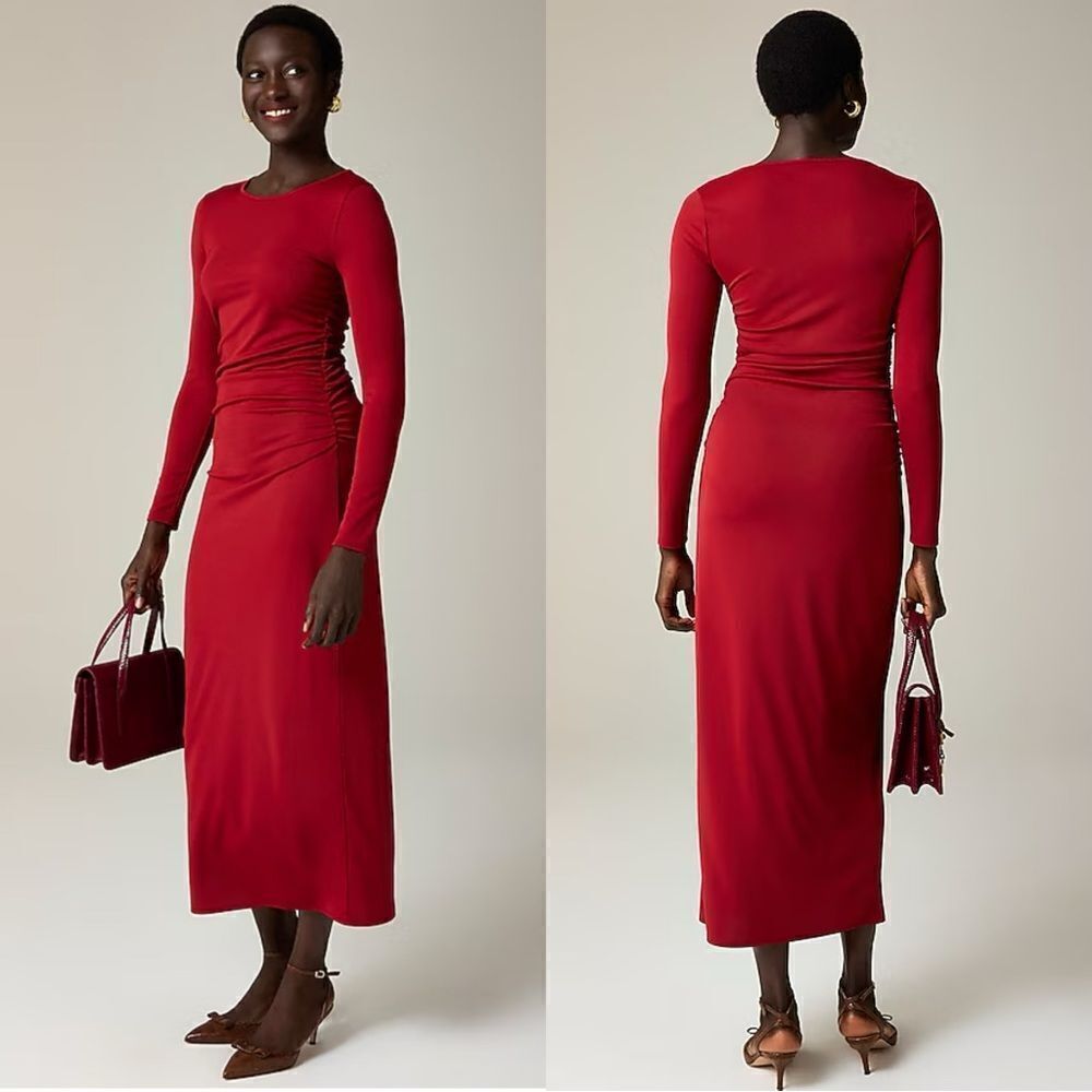 NWT J CREW Long-sleeve dress in jersey crepe in Berry Sangria